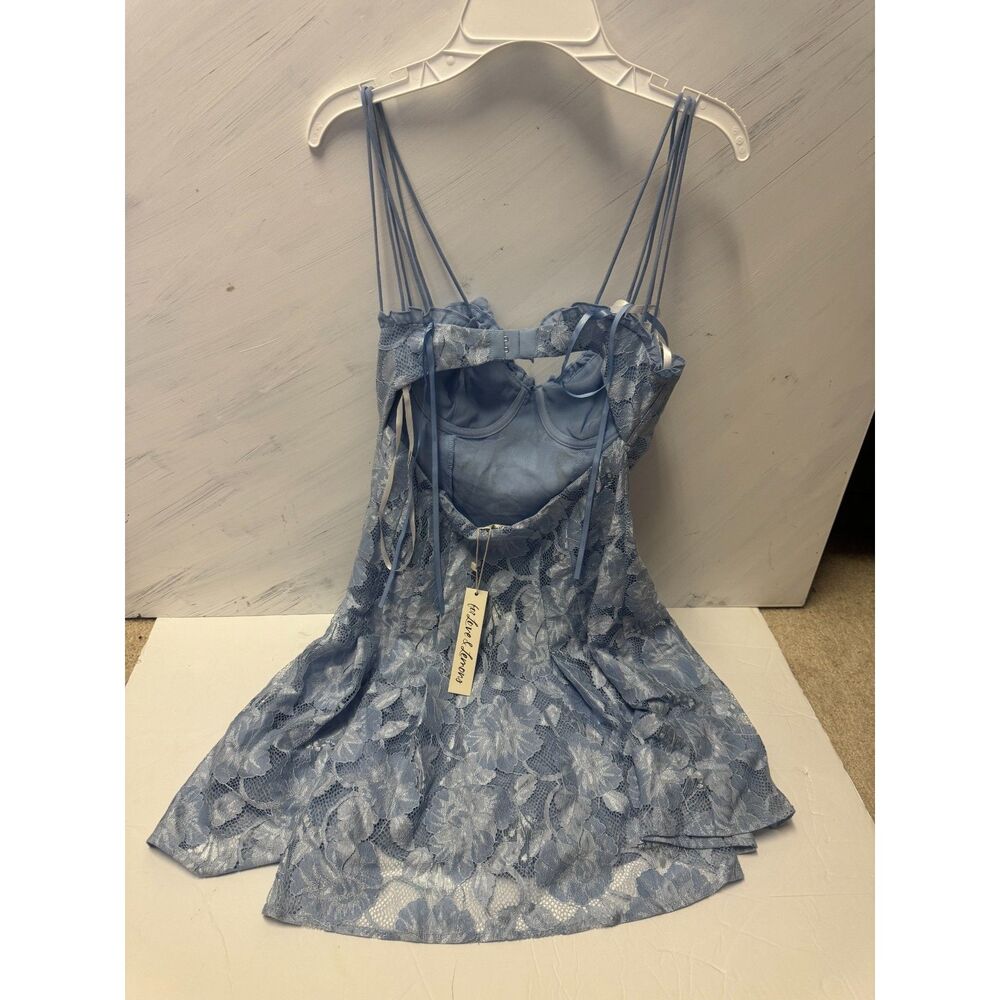 For Love & Lemons Blue Lace Corset Mini Dress Size S New with Tags - Picture 2 of 4